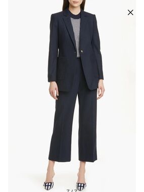 Club Monaco Textured Cotton Blend Jacket dark navy single button size 0